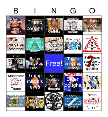 1st Presidential Debate: Trump vs. Biden Bingo Card