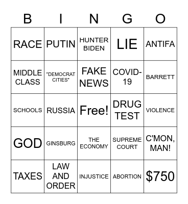 Presidential Debate #1 Bingo Card