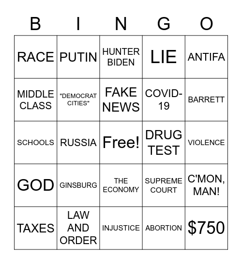 Presidential Debate #1 Bingo Card