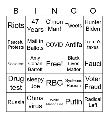 Trump v Biden Debate 1 Bingo Card
