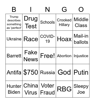 September 2020 Debate Bingo Card