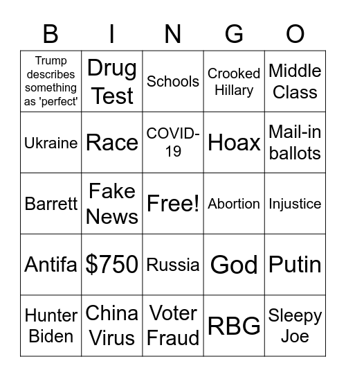 September 2020 Debate Bingo Card