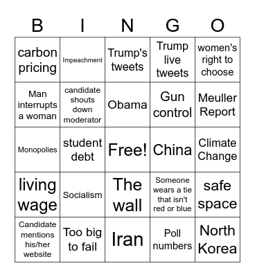 First Democratic Presidential Debate 2020 Bingo Card
