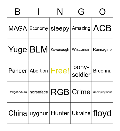 Debate Bingo 9/29 Bingo Card