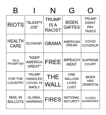 TRUMP VS BIDEN DEBATE Bingo Card