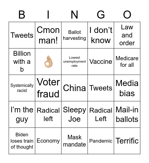 Debate 2020 Bingo Card