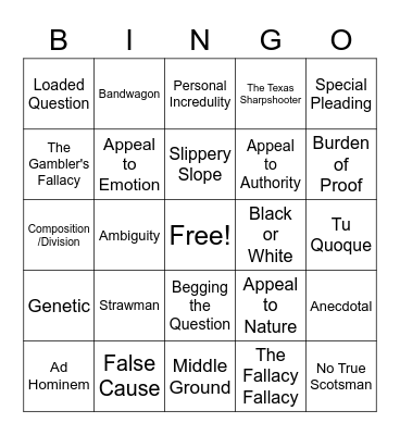 Fallacy Bingo Card