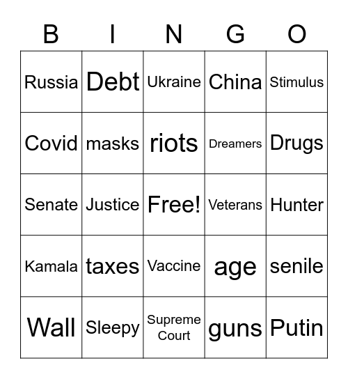 THE DEBATE Bingo Card