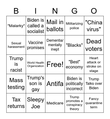 Presidential Debate #1 Bingo Card