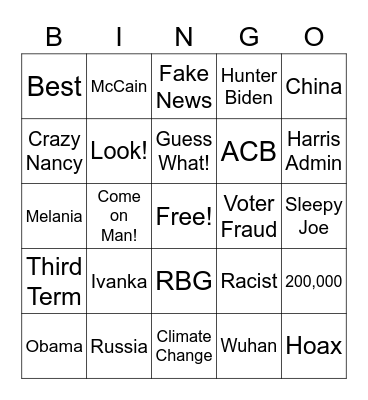 2020 Presidential Debate Buzzword Bingo Card