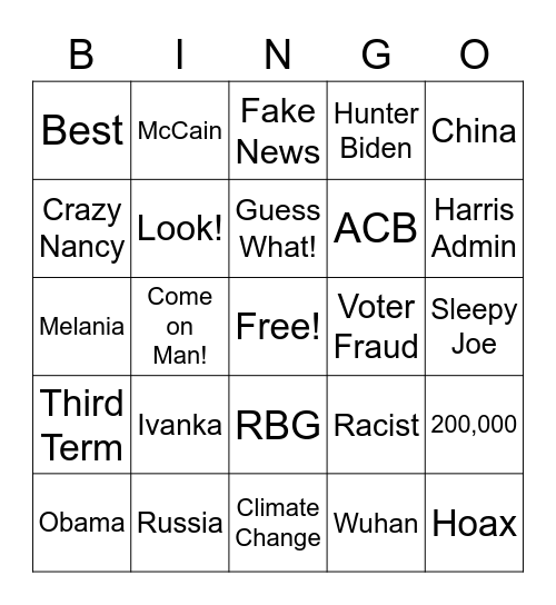 2020 Presidential Debate Buzzword Bingo Card