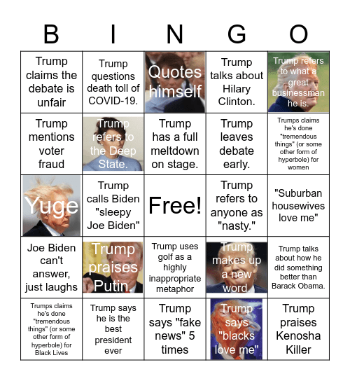Highly Partisan 2020 Presidential Debate Bingo Card