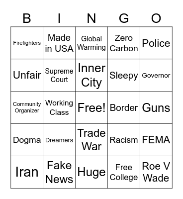 Trump V Biden Debate Bingo Card