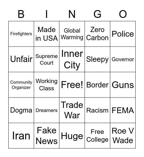 Trump V Biden Debate Bingo Card