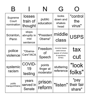 Presidential Debate Bingo Biden 1.0 Edition Bingo Card