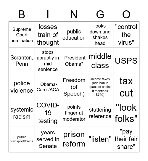 Presidential Debate Bingo Biden 1.0 Edition Bingo Card