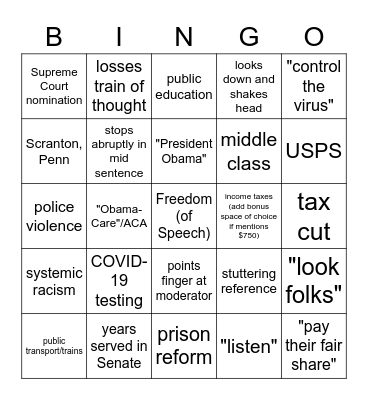 Presidential Debate Bingo Biden 1.0 Edition Bingo Card