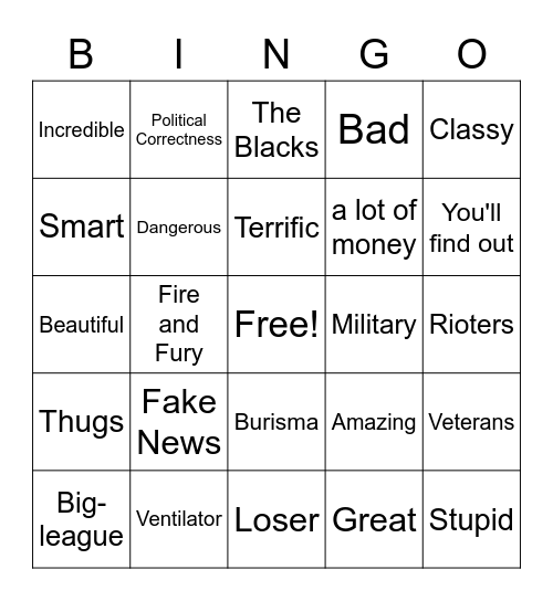 TRUMP IS A FUCKFACE BINGO!!!!! Bingo Card