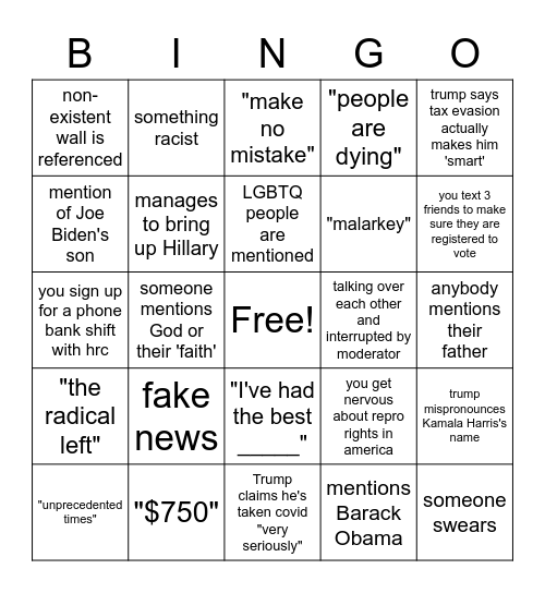 Debate Bingo Card