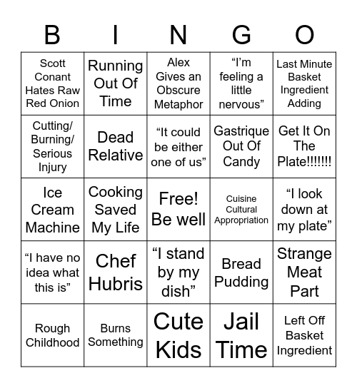 Chopped Bingo! Bingo Card