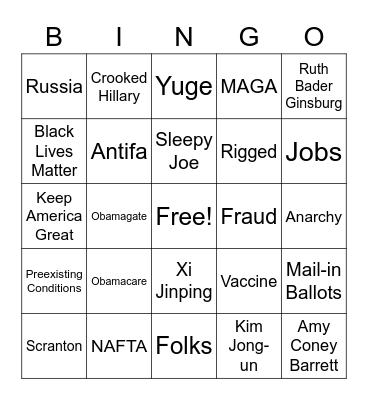 PRESIDENTIAL DEBATE BINGO Card