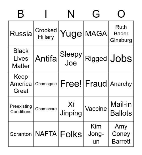 PRESIDENTIAL DEBATE BINGO Card