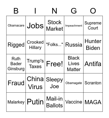 PRESIDENTIAL DEBATE BINGO Card