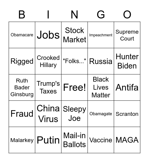 PRESIDENTIAL DEBATE BINGO Card