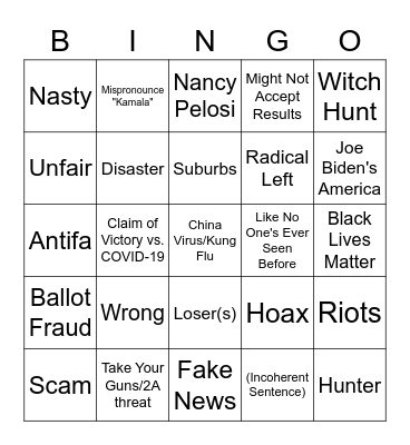 Trump Debate Bingo Card