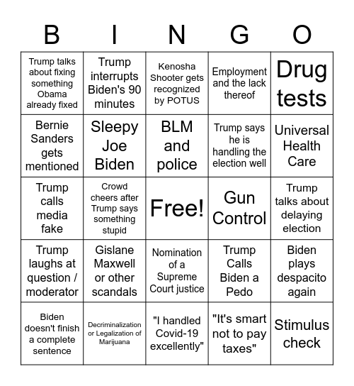 Debate 1 Bingo Card