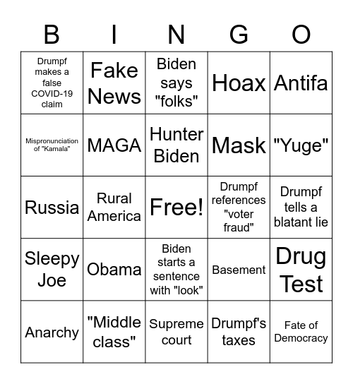 Debate BINGO Card