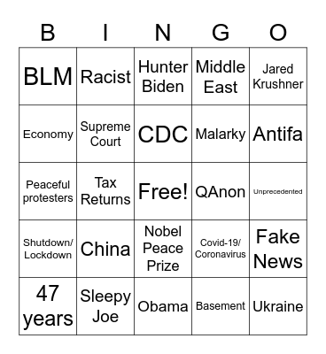 2020 First Presidential Debate Bingo Card
