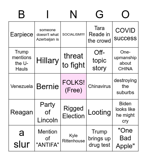 Imperial Debate 2020 Bingo Card