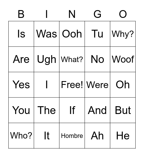 Monosyllabic  Bingo Card