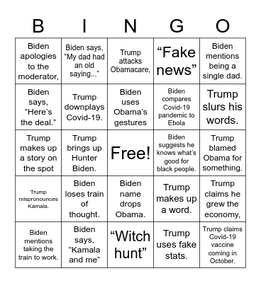 Debate #1 Bingo Card
