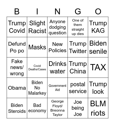 Trump Vs Biden Bingo Card