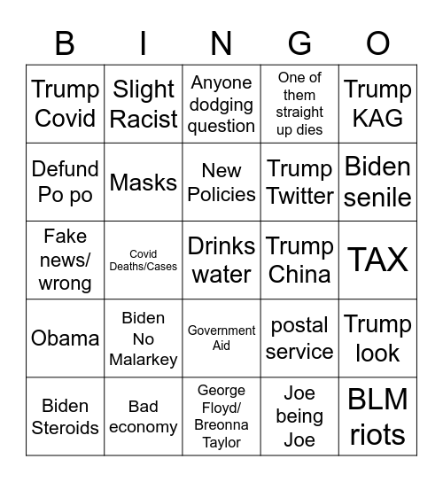 Trump Vs Biden Bingo Card
