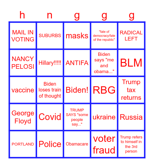 septuagenarian Showdown Bingo Card