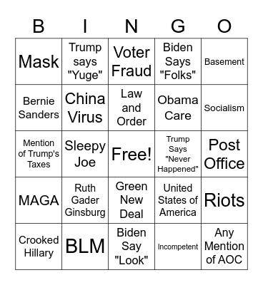 Presidential Debate Bingo Card