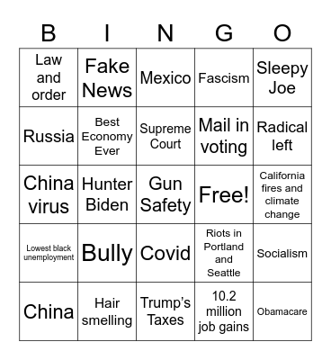 Debate #1 Bingo Card