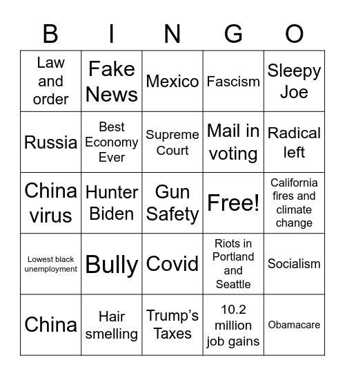 Debate #1 Bingo Card