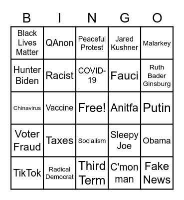 Presidential Debate Bingo Card