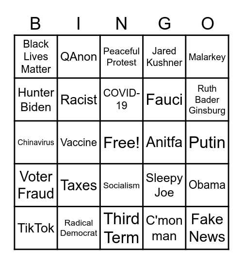 Presidential Debate Bingo Card