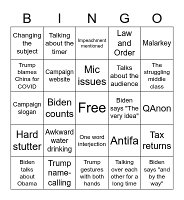 Presidential Debate #1 Bingo Card