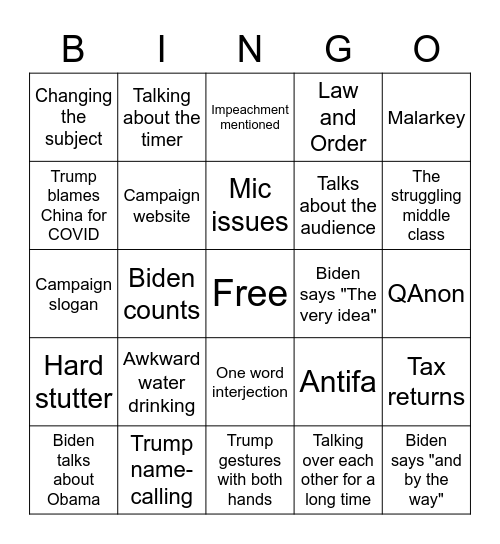 Presidential Debate #1 Bingo Card