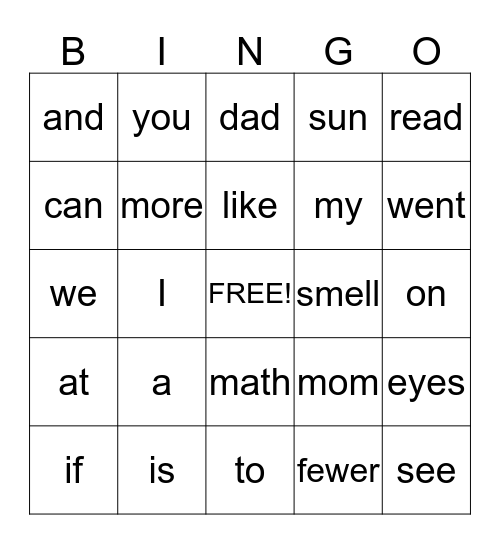 Word Wall Bingo  Bingo Card