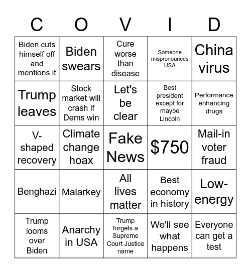 Worst Debate Ever Bingo Card