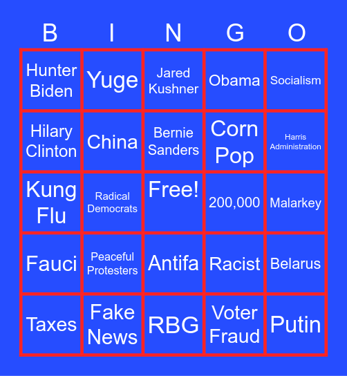 Debate 2020 Dying Inside Edition Bingo Card