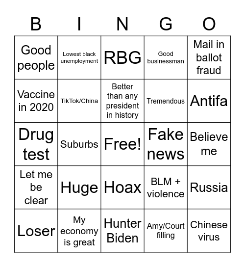 "Old Men Fighting 2020" Bingo Card