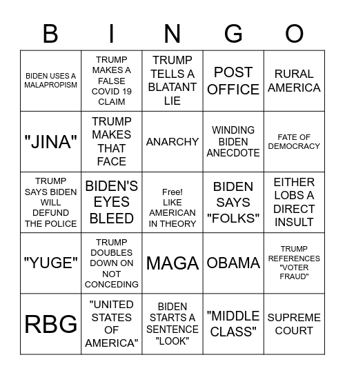 presidential bingo Card